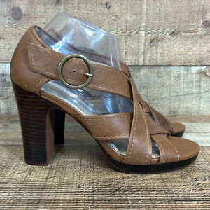 Seychelles Route Heels‎ Womens Size 9.5 Tan Leather Criss-Cross Open Toe Buckle